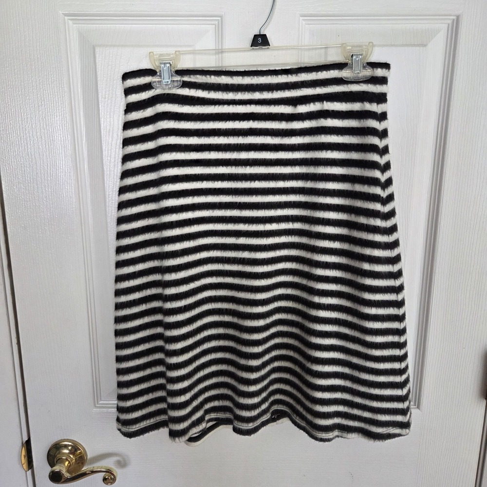 Maeve‎ 4 Anthropologie Black White Striped Knit Mini Skater Skirt $77 MSRP Boho